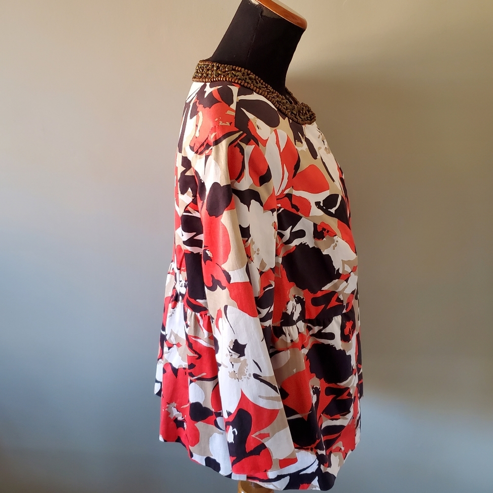 Lane Bryant 16 Bohemian Hawaiian Tropical Floral Resortwear Beaded Peplum Blazer - Picture 11 of 16